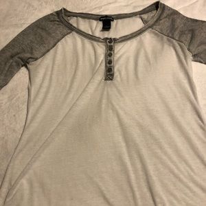 Gray and white sheer top